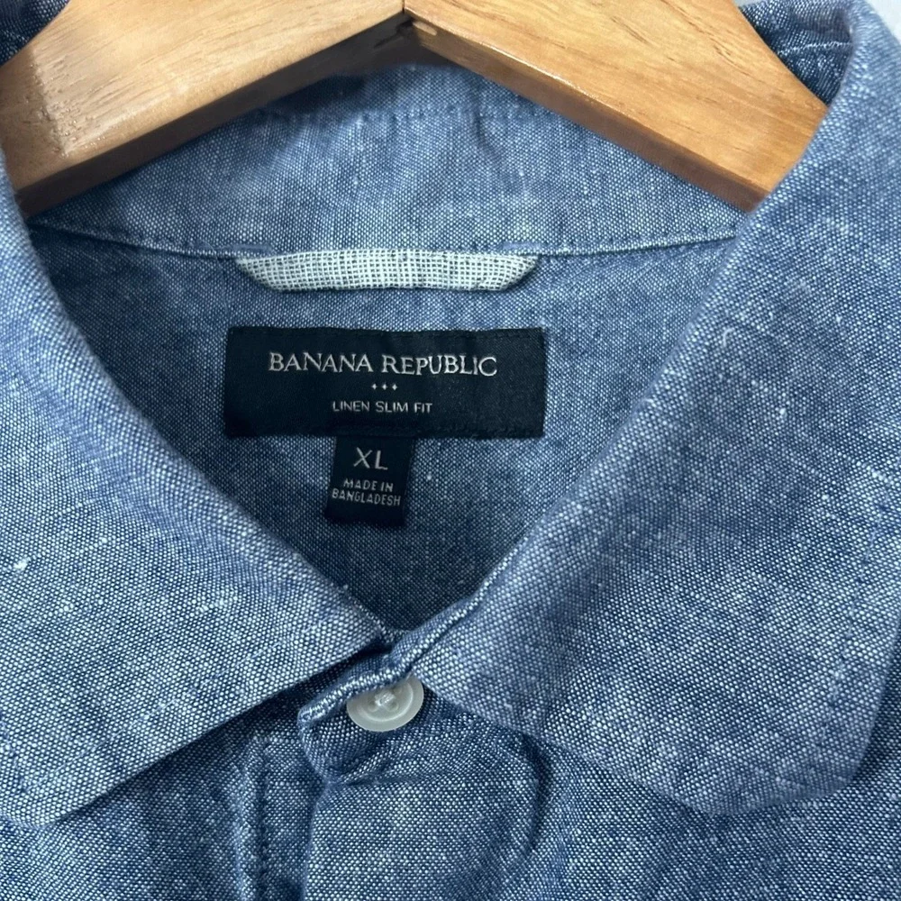 Banana Republic Shirt Mens XL Blue Linen Blend Slim Fit Button Down Chambray